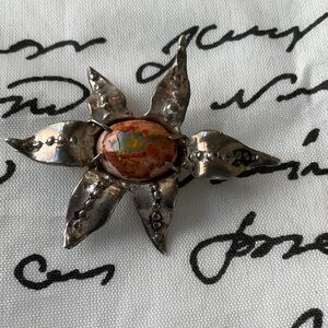 Silver and Brown Floral Brooch